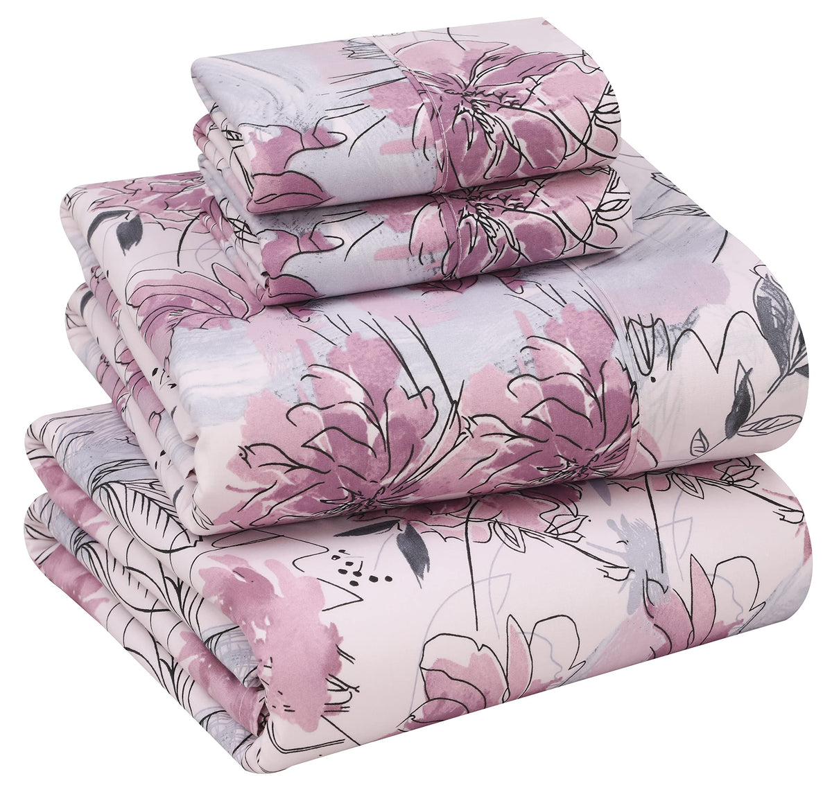 RUVANTI 100% Cotton Percale Sheets Queen Size, Lilac Floral
