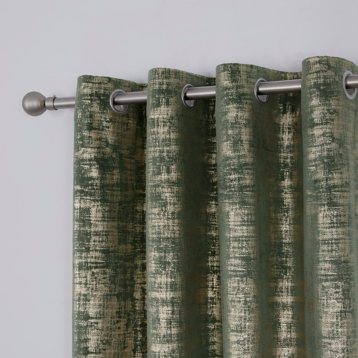 always4u 100% Blackout Soft Velvet Curtains for Bedroom Living Room Thermal Energy Saving 95 Inches Long Luxury Gold Foil Print Drapes 2 Panels Sage Green