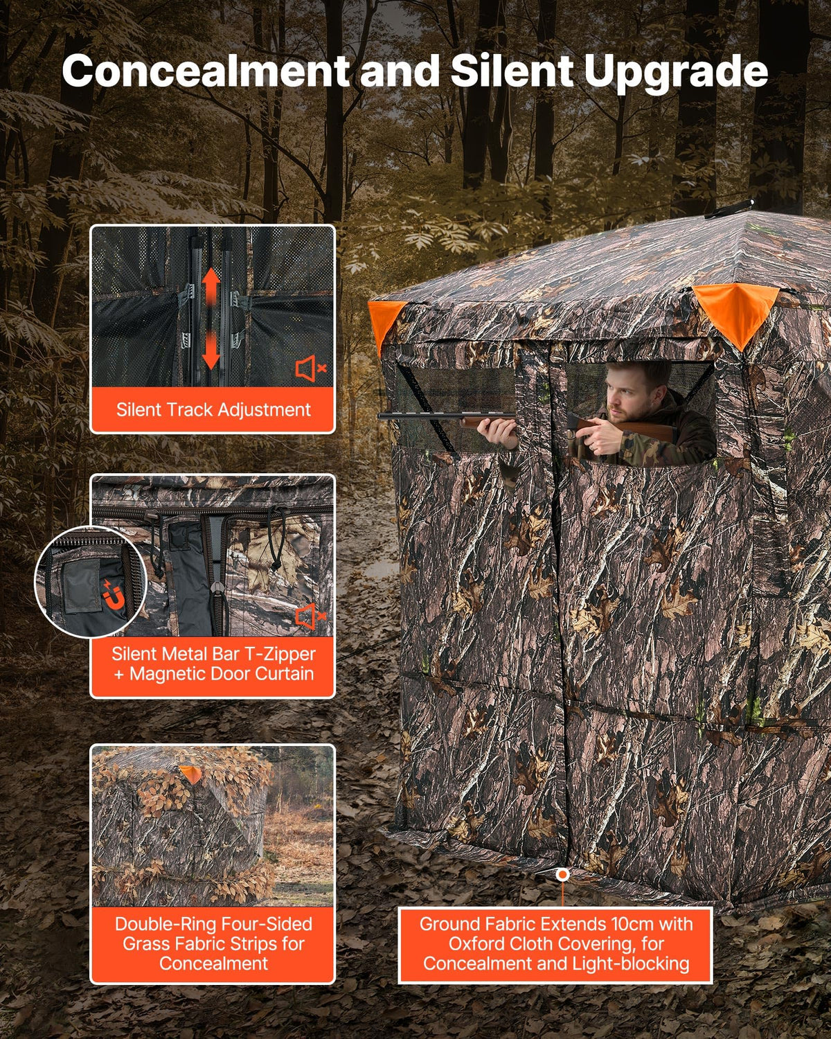 VEVOR Hunting Blind, 4-5 Person See Through Ground Blinds with Carrying Bag, 270 Degree Portable Camouflage Tent, Durable Concealed Shelter with Silent Magnetic Door and Window, for Turkey and Deer