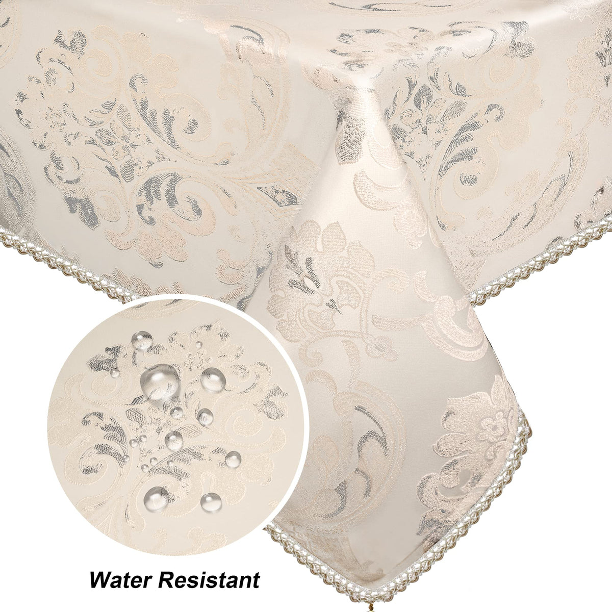 Loom and Mill Luxury Tablecloth 60 x 84 Inches, Elegant Classic Jacquard Rectangle Table Cover with Handmade Tassels for Dining Room Banquet Decorations(Light Apricot, 60"x84")