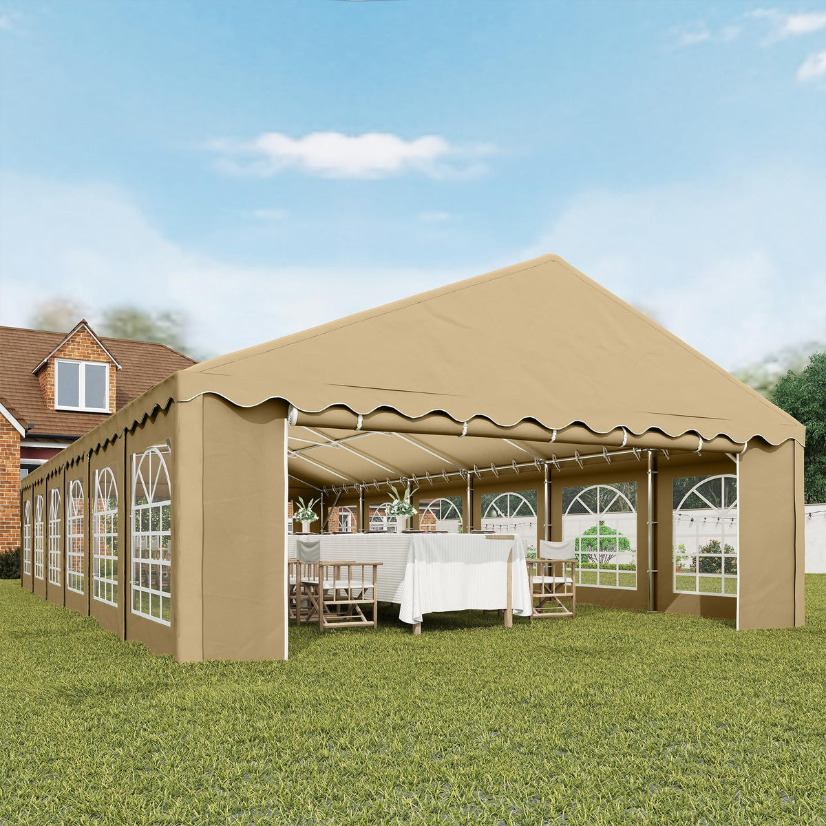 Outsunny 20' x 40' Heavy Duty Party Tent, Galvanized Outdoor Canopy Tent Large Event Shelter with Removable Sidewalls, 12 Windows and 2 Doors, Tents for Parties, Wedding, Events, BBQ Grill, Brown
