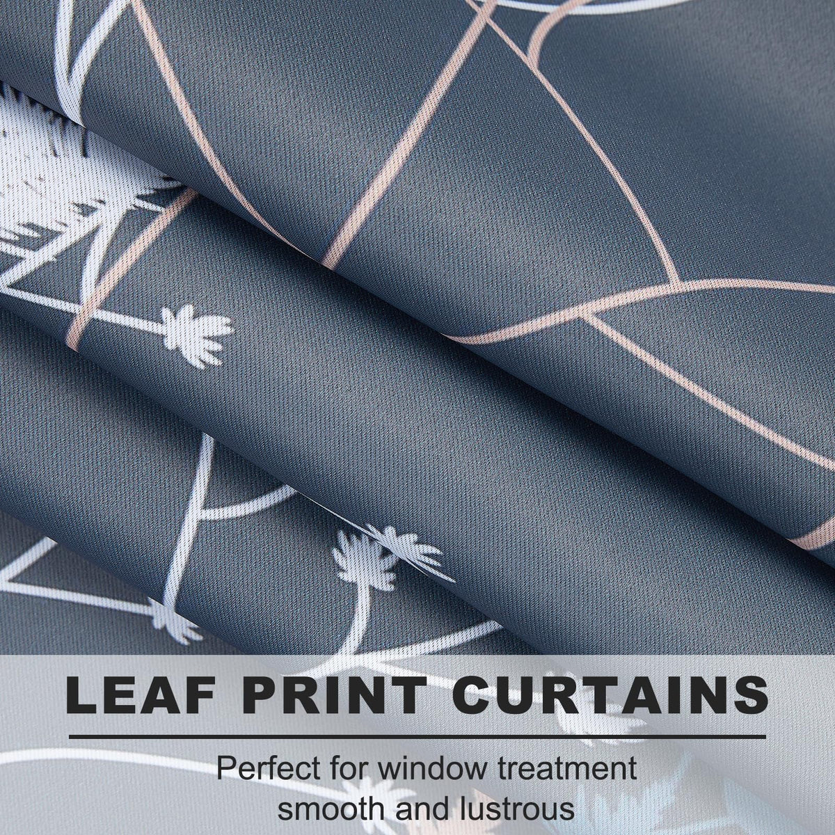 GICDSU Blue Leaves Blackout Curtains 63 Inch Length, Room Darkening Curtains for Living Room Bedroom with Botanical Printed, 2 Panels Set W52xL63