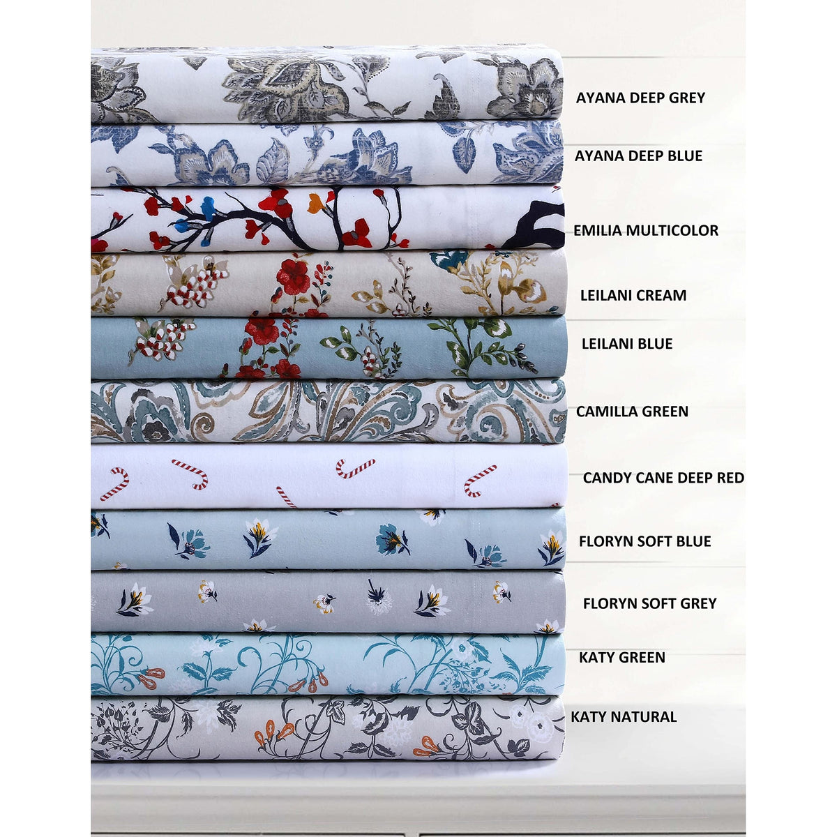 Tribeca Living Ultra-Soft Flannel Sheets Queen - 170-GSM Cotton, 4 Piece Deep Pocket Bed Sheet Set in Floryn Light Grey Print