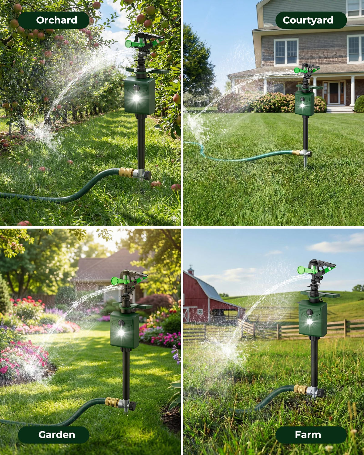 G-Jyuncyou Motion-Activated Sprinkler, Solar Animal Repellent Outdoor - Deer Cat Deterrent with Motion Sensor & Flashing Lights, Protects Yard & Garden from Deer, Cats, Raccoons