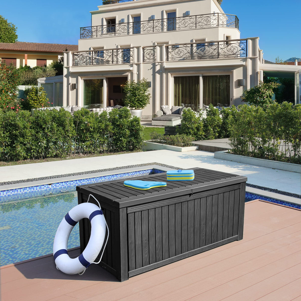 YITAHOME 180 Gallon Large Deck Box w/Divider, XL Waterproof Outdoor Storage for Patio Furniture,Outdoor Cushions, Garden Tools, Sports Equipment and Pool Supplies, Resin, Lockable, Black