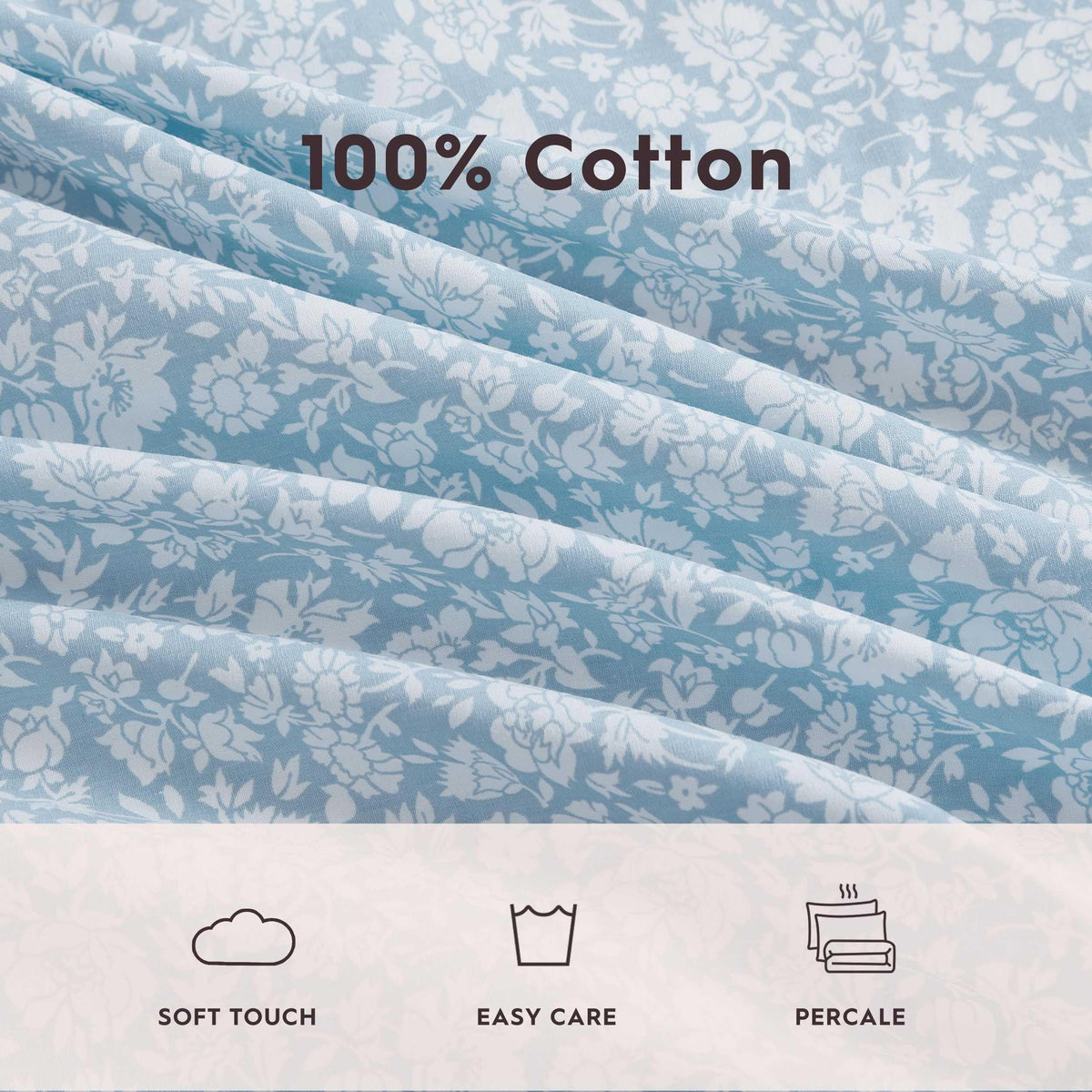 Laura Ashley - King Sheets, Cotton Percale Bedding Set, Lightweight & Breathable Home Decor (Heirloom Ditzy Blue, King)