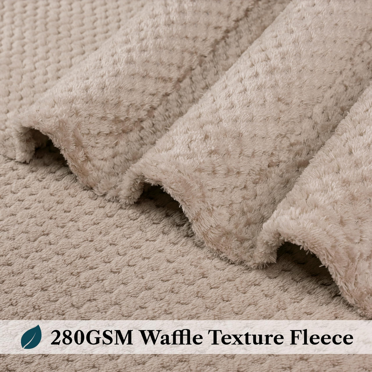 PAVILIA Taupe Tan Fleece Throw Blanket for Couch Sofa Bed, Soft Fuzzy Waffle Jacquard Microfiber, Warm Lightweight Fade-Resistant Decorative All Season Throw, 50x60
