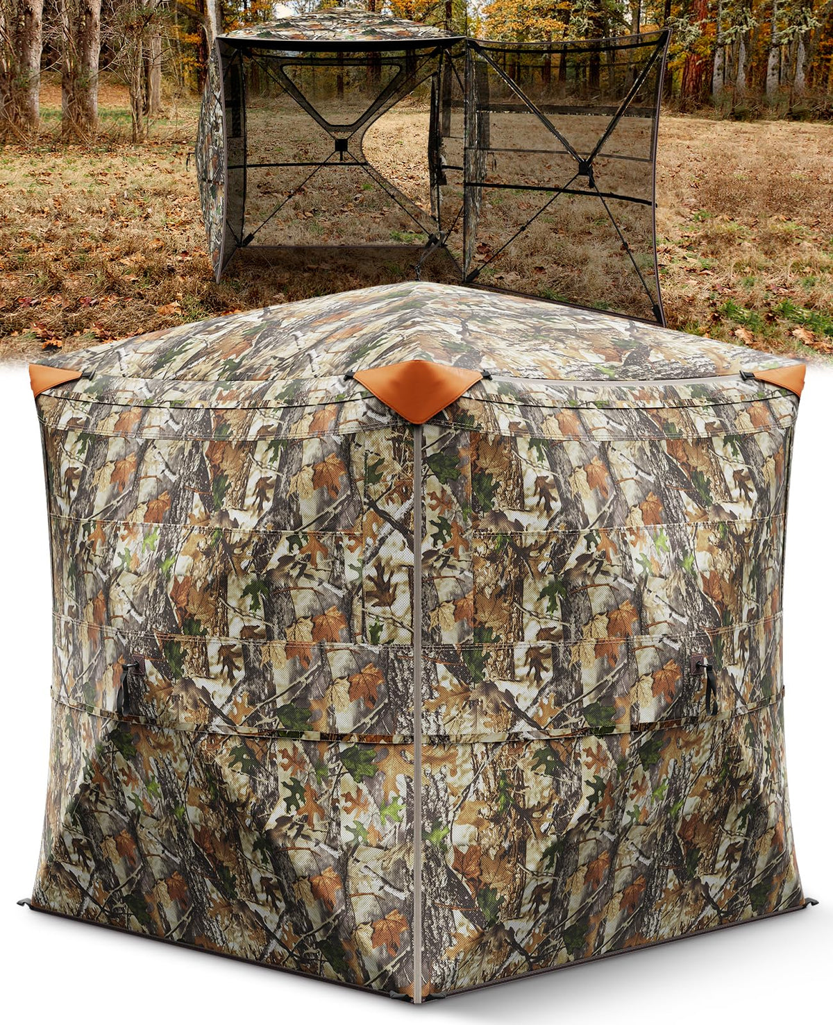 Hunting Blind 360° Silent See Through Blind with Swing Door, 2-3 Person Pop Up Ground Blind with Carrying Bag, Portable Hunting Tent for Deer & Turkey Hunting