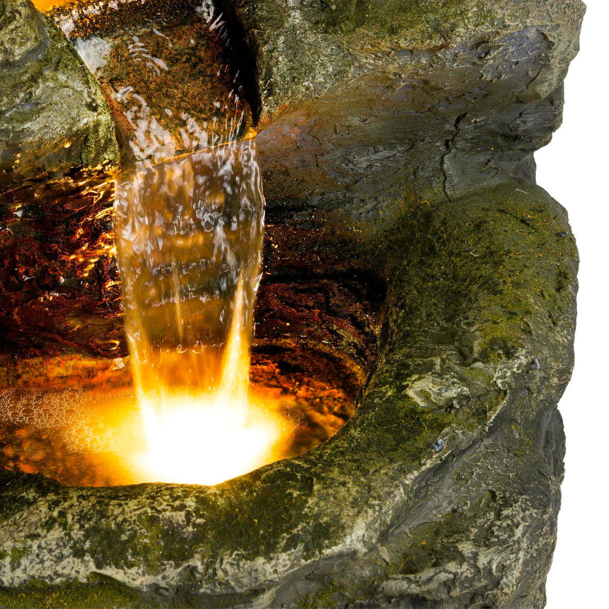 Alpine Corporation WIN1092 Outdoor Multitiered Rock Waterfall Floor Fountain with Warm White LED Lights, 51" Tall, Brown