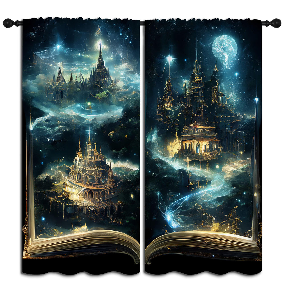 LHROOMJK Magic Book Blackout Curtains for Boys Girl Bedroom Decor,Psychedelic Castle Medieval Building Thermal Insulated Rod Pocket Drapes Darkening Window Curtain for Living Room Home 42x45 inch