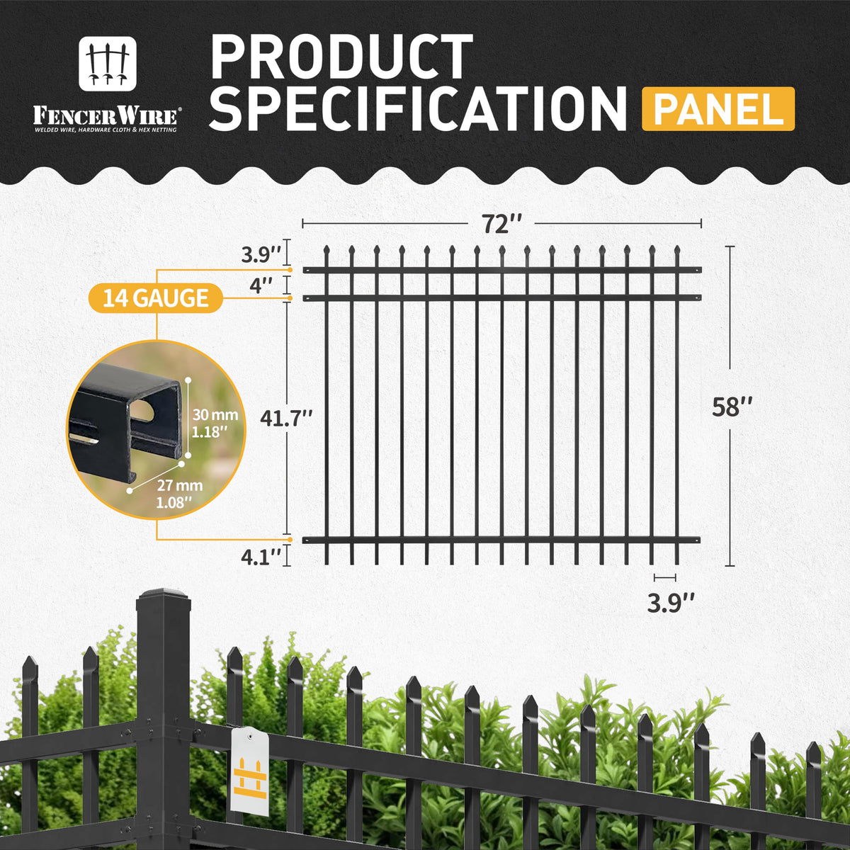 Fencer Wire 76FT Heavy Duty Pinnacle Fence Barrier Kit, Anti-Rust Metal Steel Fence with 5FT Height X 6FT Width Panels, with Flat Top Gate, Posts, Connectors, Outdoor Fencing for Yard