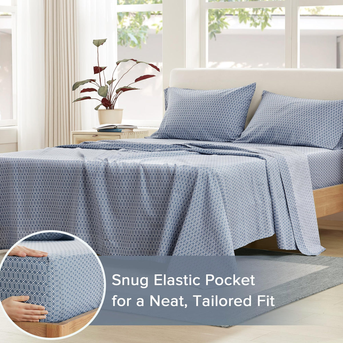 Comfort Spaces 100% Cotton Sheets Twin, Breathable, Naturally Cool Cotton Sheets, Soft Cotton Bed Sheets with 14" Elastic Pocket Fits up to 16" Mattress, All Seasons Sheet Set, Diamond Blue 3 Piece