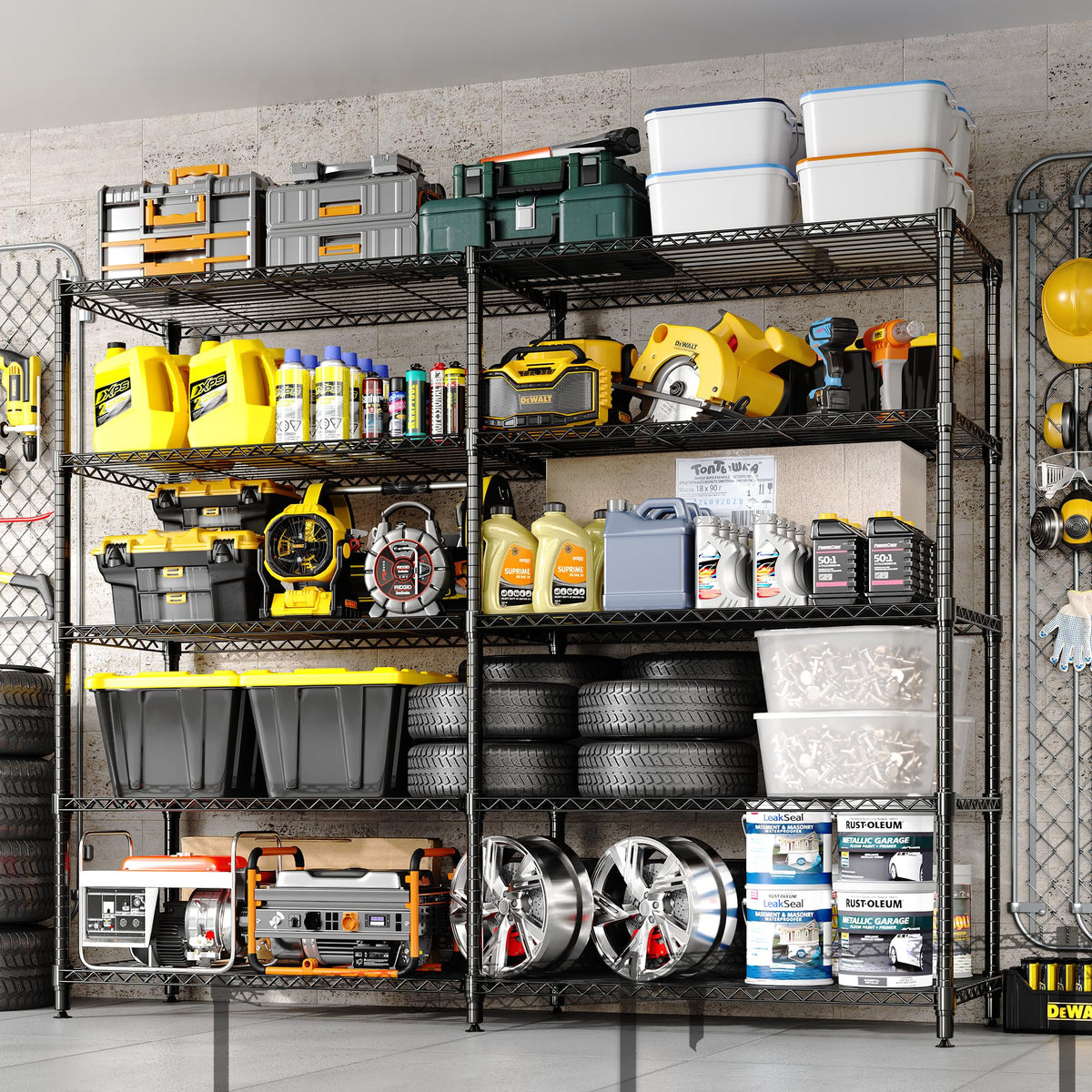 MilleLoom 5-Tier Metal Storage Shelves, Heavy Duty Wire Rack Shelving Unit for Garage Kitchen Storage, 15.7"D x 71"W x 70.5"H Adjustable Shelf for Basement & Pantry Room Organization, Easy Assembly
