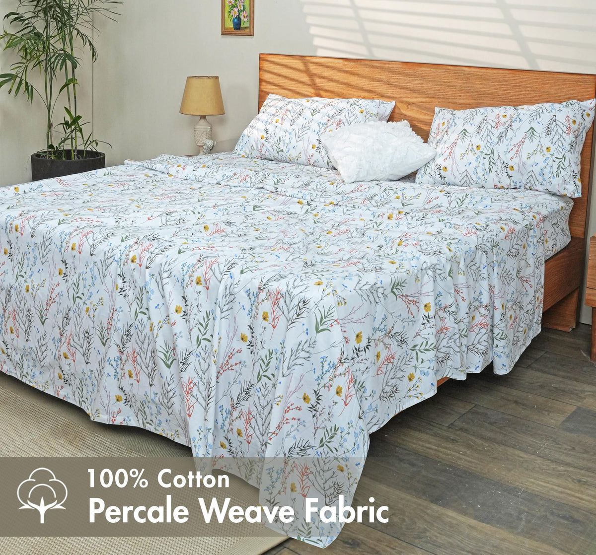 RUVANTI 100% Cotton Percale Sheets Queen Size, Aroma