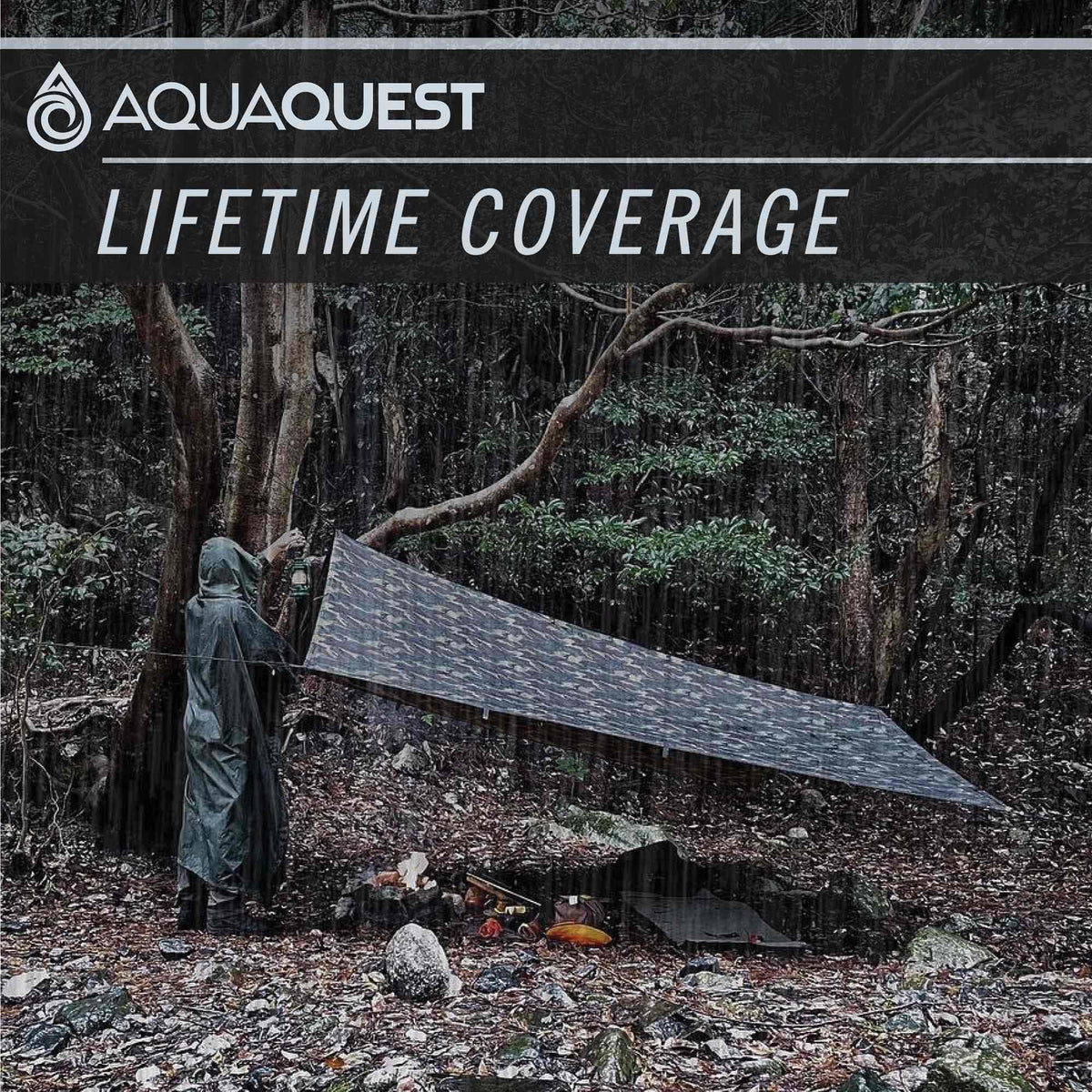 AquaQuest Safari Tarp – Lightweight Waterproof (5,000 mm) Seam-Taped Ripstop Rain Fly for Backpacking, Thru-Hiking & Hammock Camping – 10x10 Boulder Camo