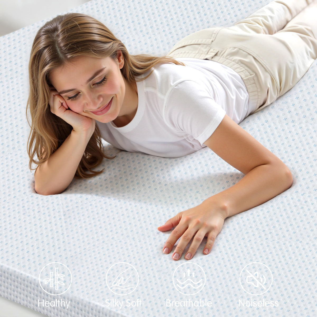 Subrtex Mattress Topper Cover (Only Cover) Mattress Protector Bedding Rayon Made from Bamboo Removable Mattress Encasement Mattress Cover with Zipper (4 Inch, White, Queen)