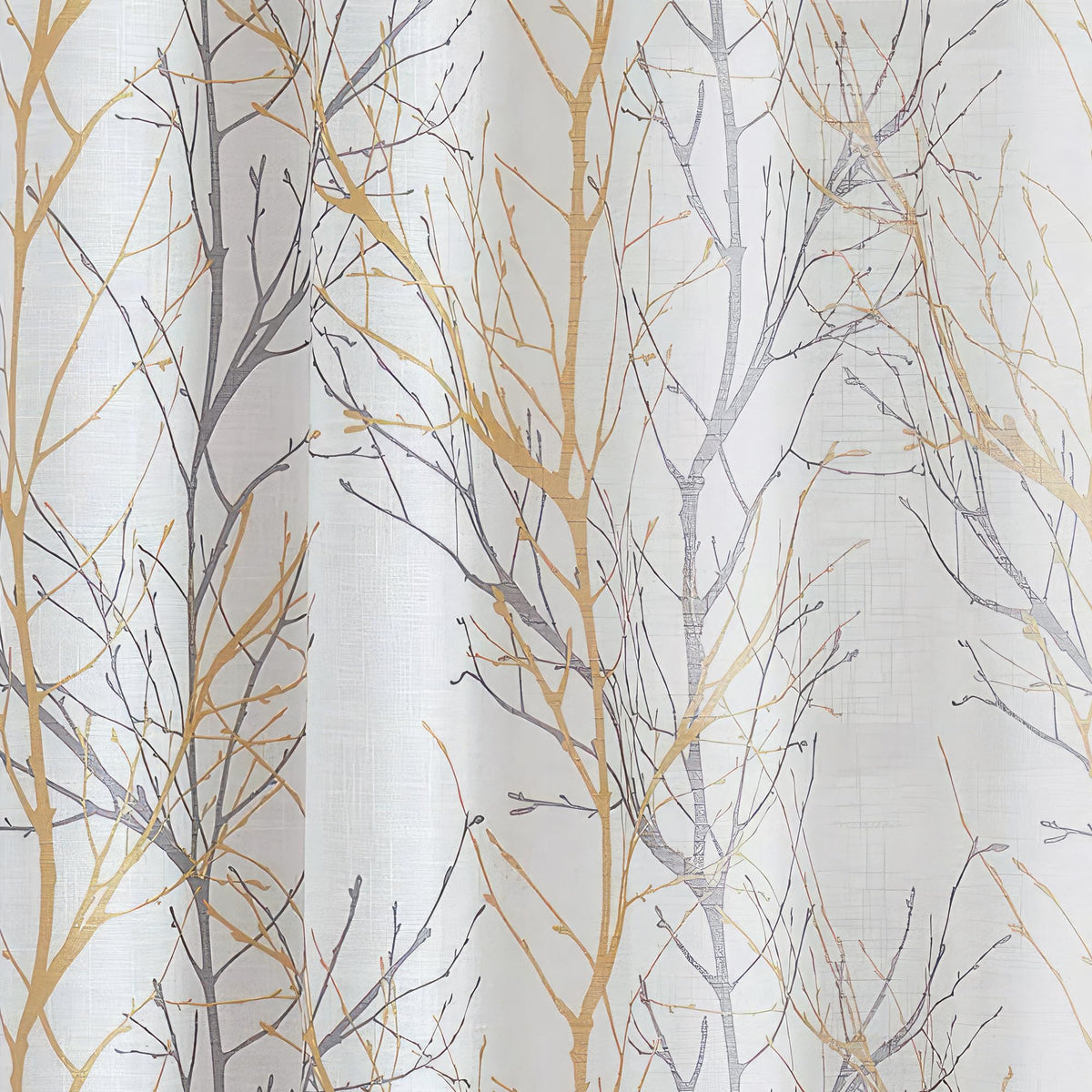 FMFUNCTEX Linen Semi Sheer Curtains for Bedroom, Yellow White Curtains 84 Inches Long for Living Room, Grey Tree Branch Print Curtain Light Filtering Farmhouse Window Drapes, Grommet Top 2 Panels