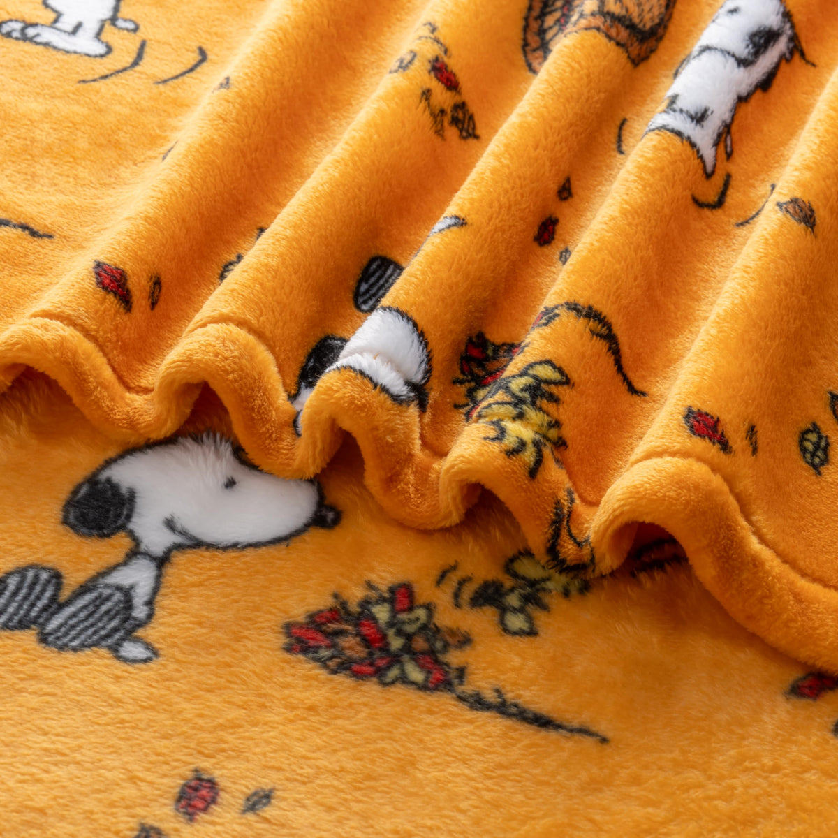 Berkshire Blanket Peanuts® VelvetLoft® Cute Character Snoopy Plush Throw Blanket,Snoopy and Woodstock Fall Birds & Leafs Orange,Throw 55 in x 70 in (Official Peanuts® Product)