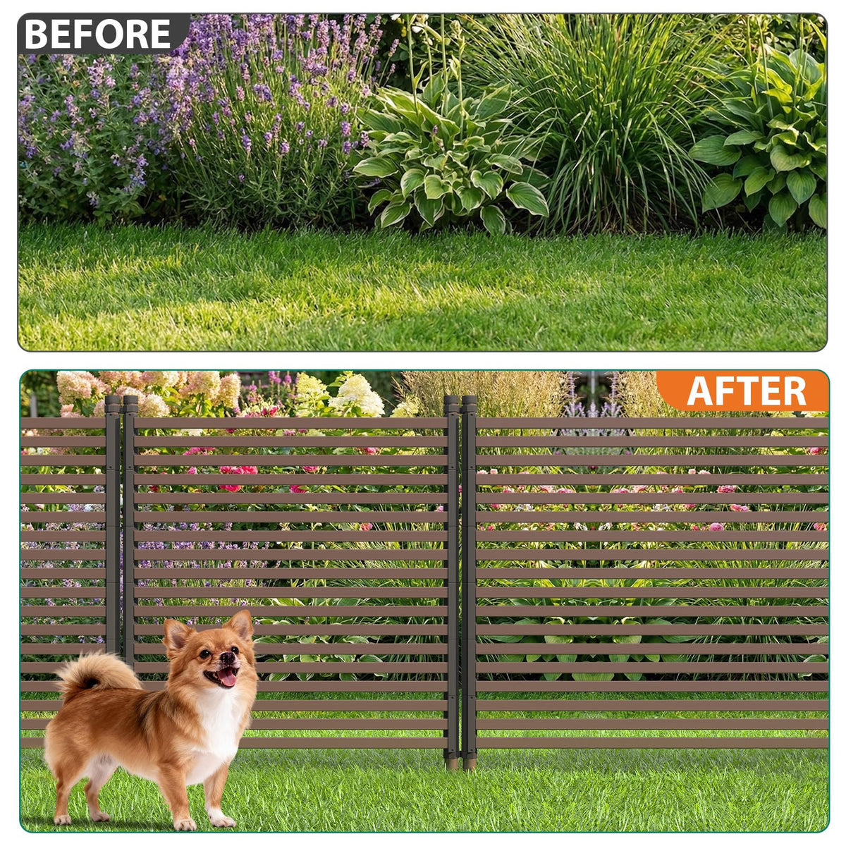 3 Pack Privacy Fence Panels for Outside, 48" h x 106" w No-Dig Metal Garden Fencing, Rustproof Decorative Panels for AC Cover, Pool & Trash Can Enclosures, Yard & Flower Bed Border, Easy Install