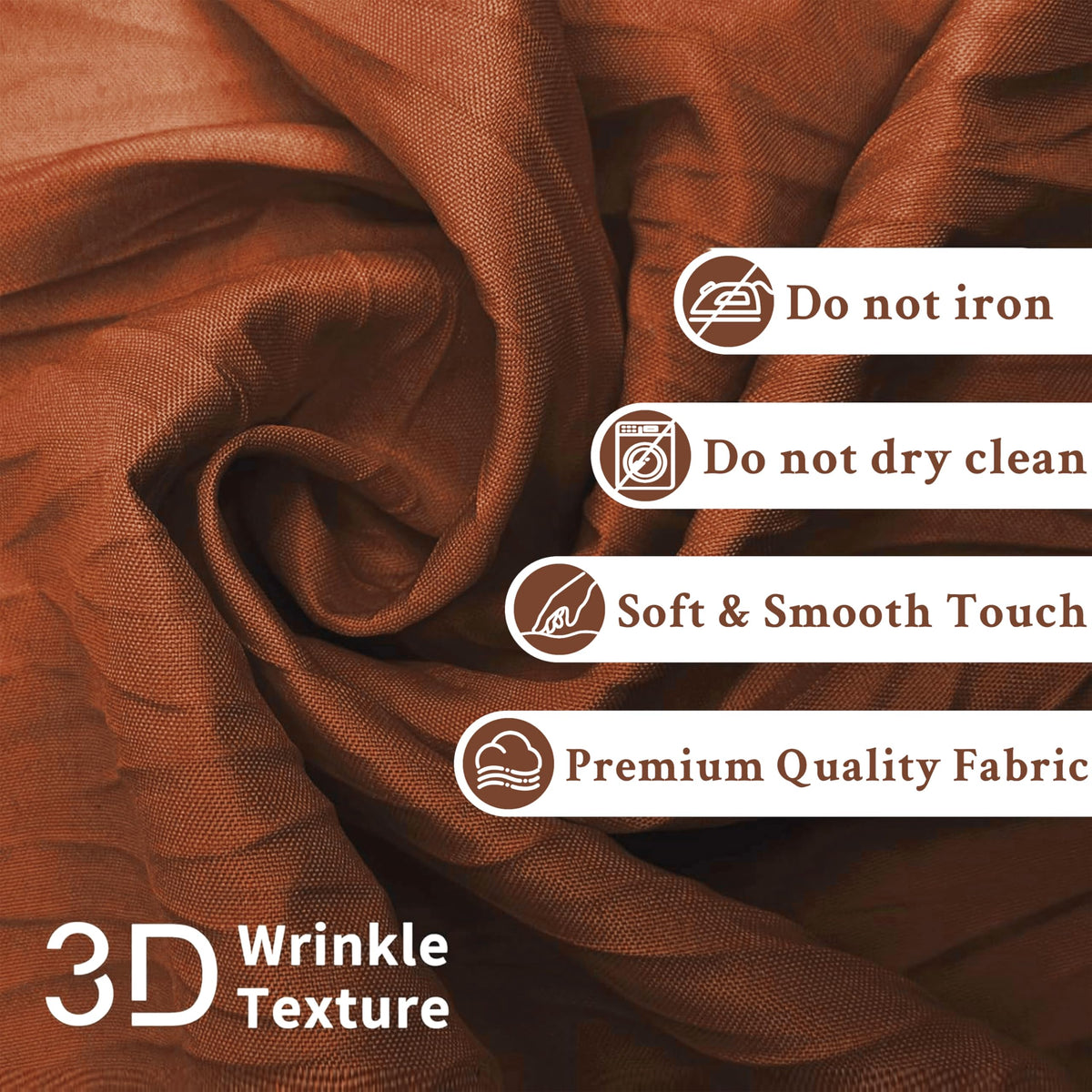 HONCO DIRECT Caramel Ruffle Shower Curtain with Crumpled Texture & Snap -in Liner - No Hooks Required Bathroom Luxury Decor, 72"x72" Waterproof Fabric with Privacy Top Window