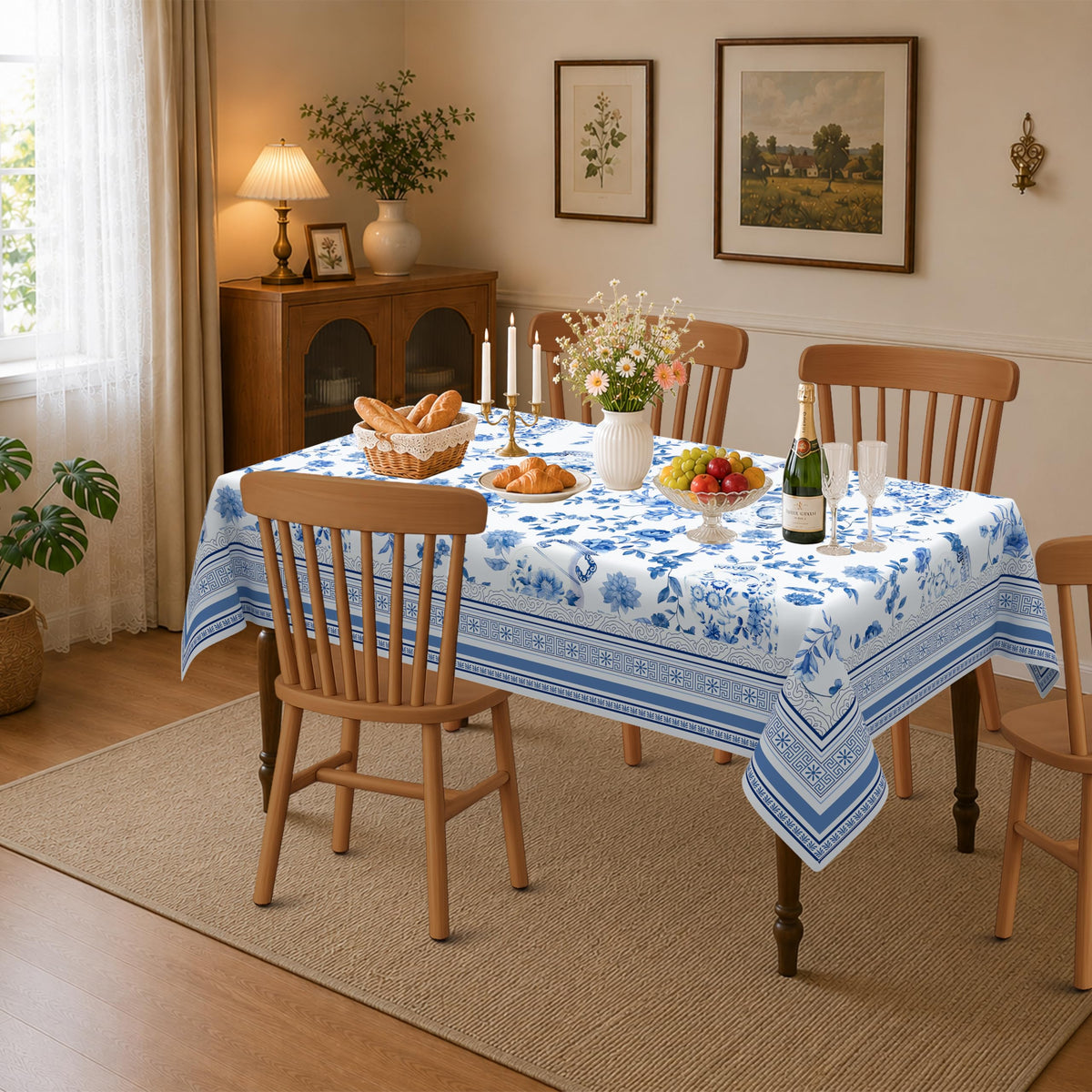 Viyeneyo Rectangle Tablecloth 60x102 Inch, French Blue Vase Table Cloth