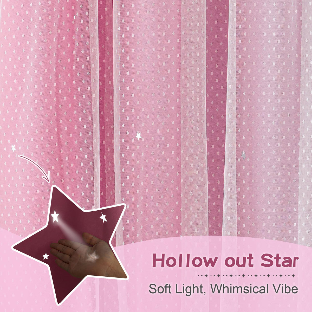 MYSKY HOME Pink Blackout Curtains for Girls Bedroom Decor Living Room, Hollow-Out Stars Grommet Window Ombre Curtain for Nursery Kids Room, W34 X L90 Inches Long, 2 Panels Set