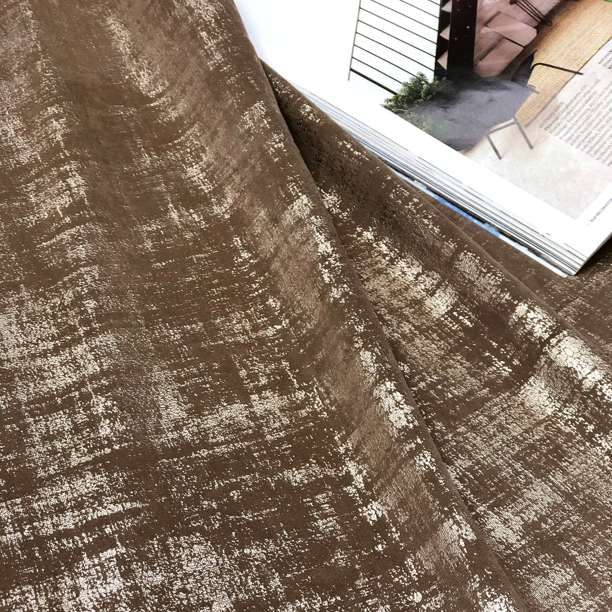 always4u Mocha Soft Velvet Curtains 95 Inch Length Luxury Bedroom Curtains Gold Foil Print Window Treatments for Living Room Bedroom Set of 2