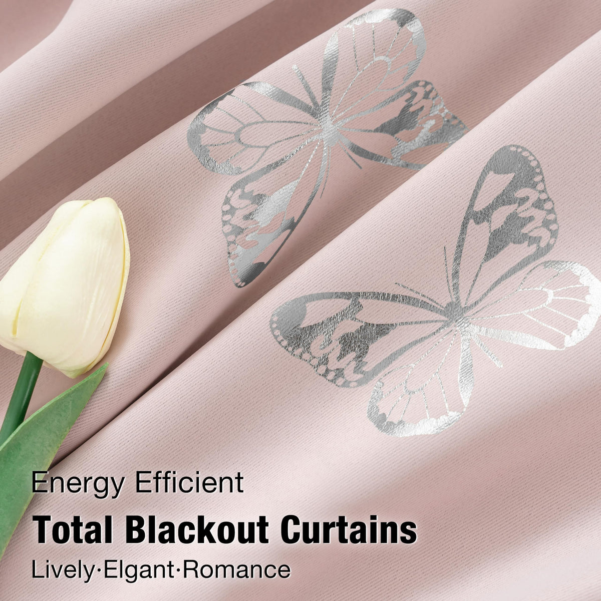 Jubilantex Pink Metallic Silver Butterfly Blackout Curtains 54" Long for Small Window Girls Bedroom Nursery Window Curtains,Grommet Top 2 Panels