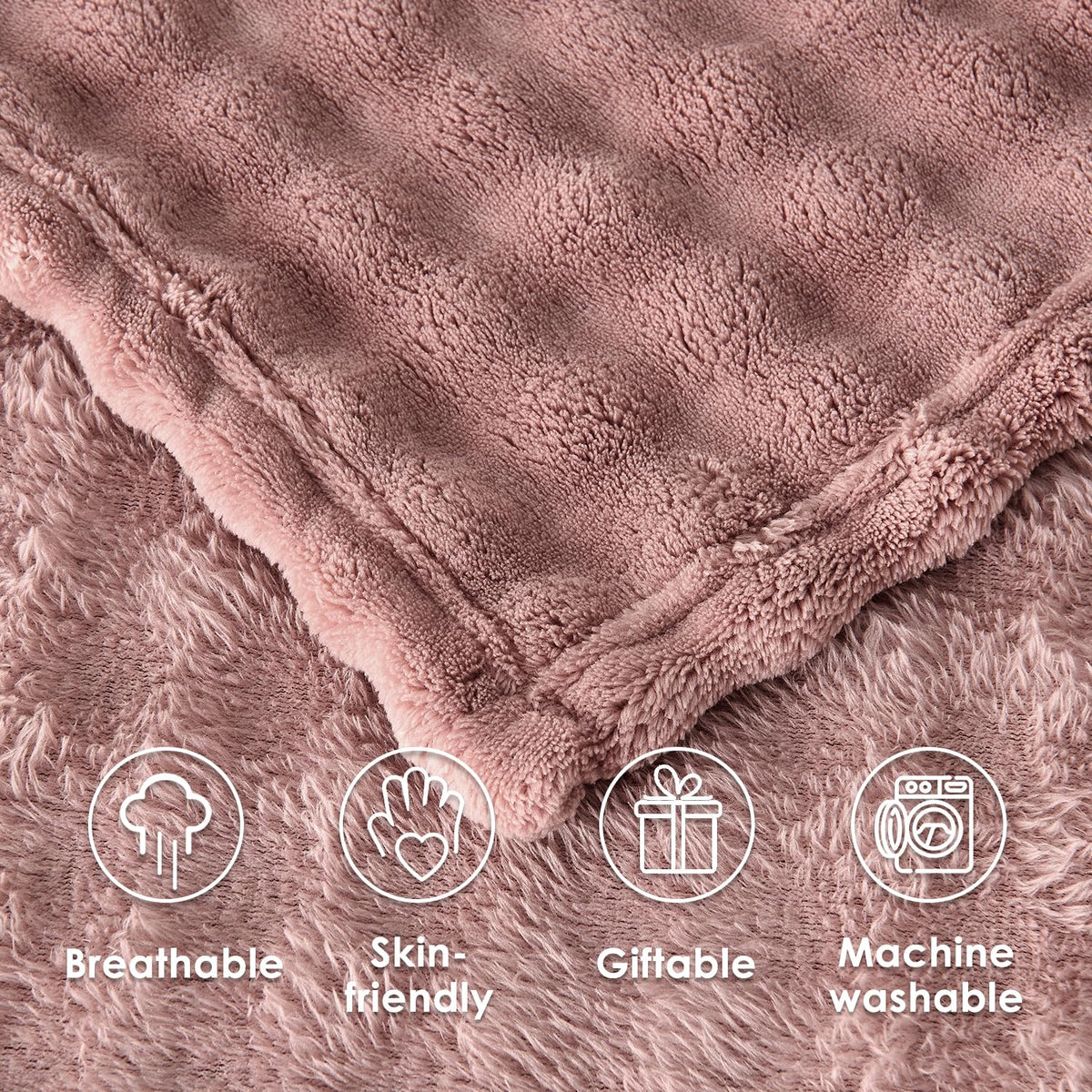 SOCHOW Dusty Pink Bubble Fleece Blanket for Couch, Super Soft Cozy Cute Throw Blanket for Women, Decorative Fuzzy Flannel Blanket, 60 x 80 Inches