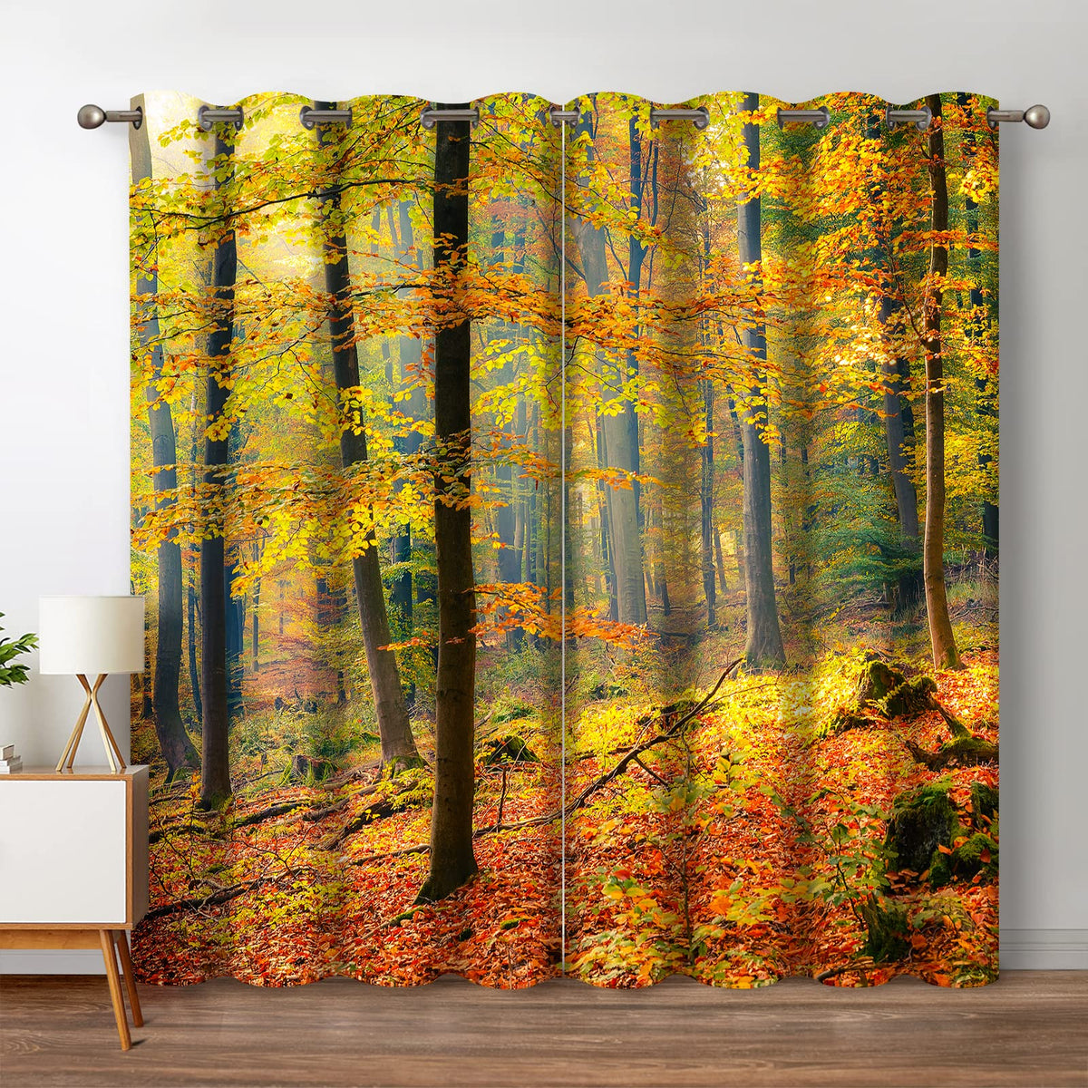 Jekeno Fall Tree Forest Blackout Curtains Jungle Autumn Tree Yellow Leaves Fall Nature Scenery Decor Home Bedroom Living Room Grommet Window Drapes 2 Panel Set, 52"x63"