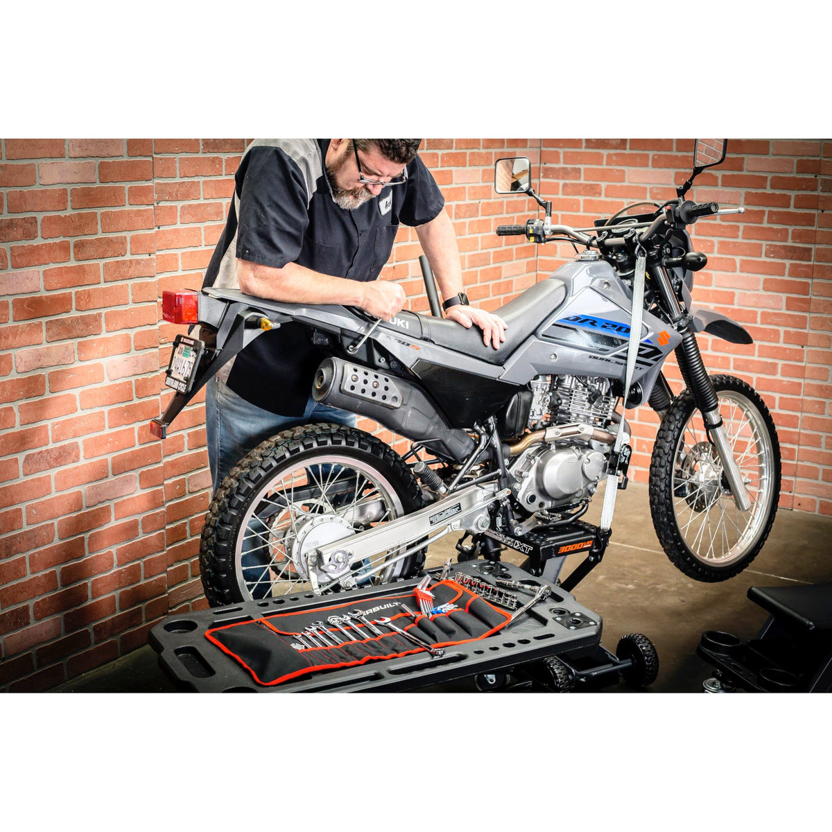 Powerbuilt 100 Piece Motorcycle Tool Kit with Roll Pouch, Roadside, Travel Wrenches, Ratchet, Sockets - 643028ECE