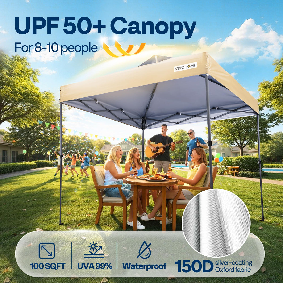 VIVOHOME 10x10ft Pop Up Canopy Tent One Push Setup Outdoor Portable Shelter Tent Heavy Duty with Wheel Carry Bag and 4 Sandbags, Beige