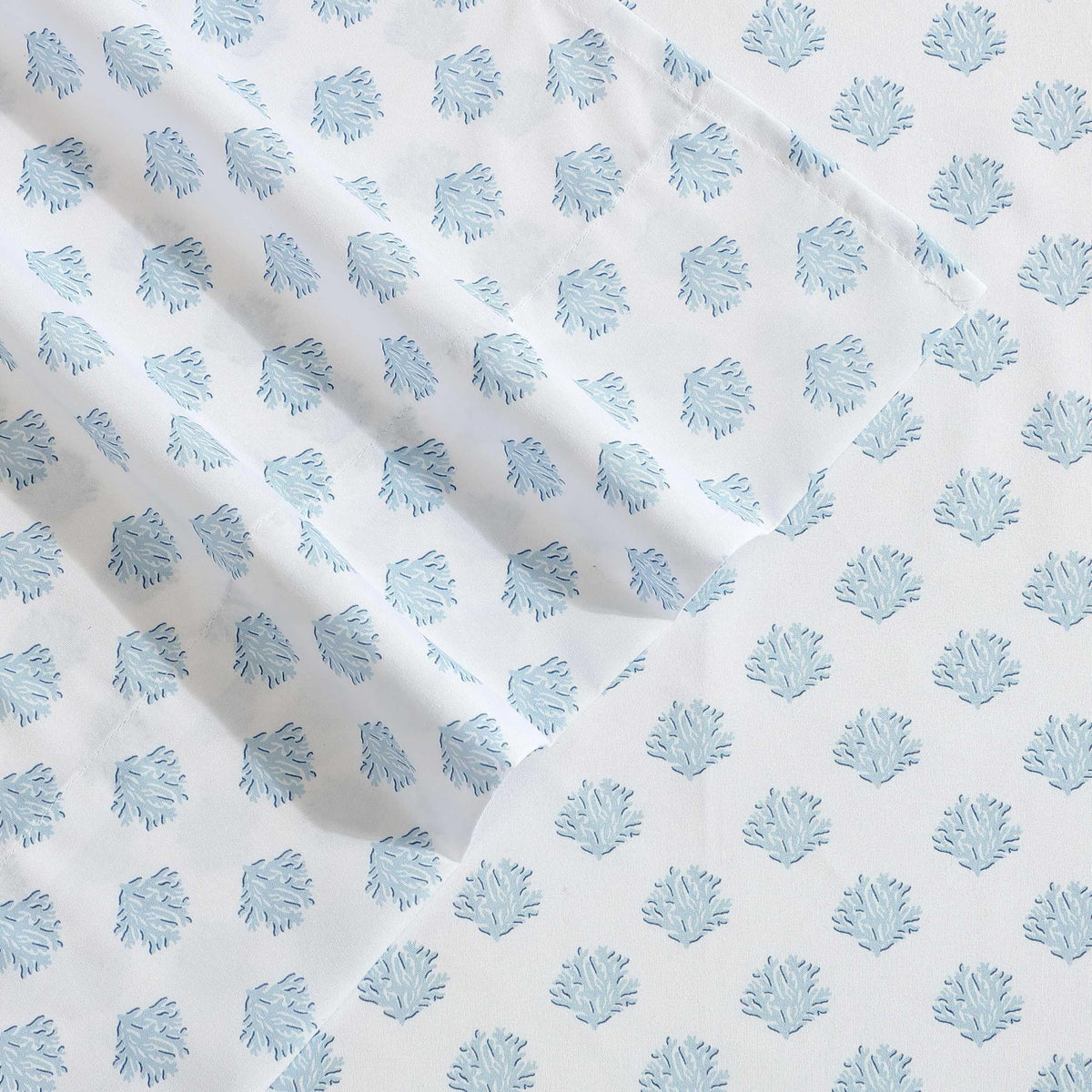 Nautica - Sheet Set, Breathable & Cooling Microfiber Bedding with Matching Pillowcases, Deep Pocket, Fully Elasticized (Coastal Coral Ocean Breeze Blue, Queen)