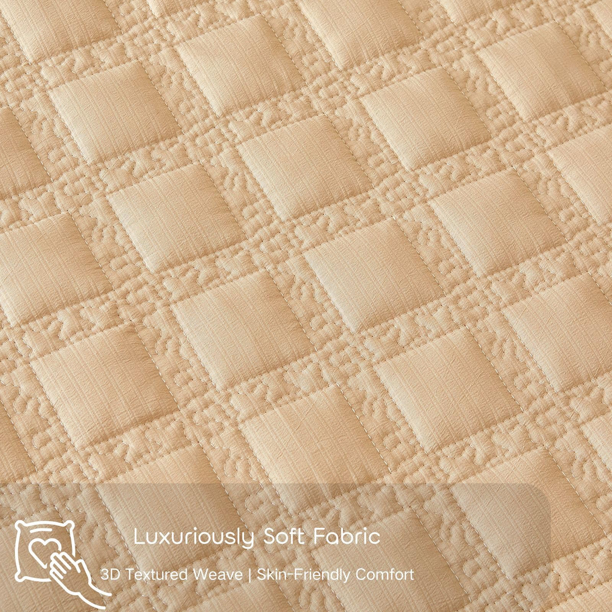 ZIQINPSQ Gingham Fitted Sheet Queen Size, 18" Deep Pocket Breathable Quilted Cotton Bed Sheet, Non-Pilling Wrinkle Resistant All-Season Mattress Cover with Pillowease, Khaki