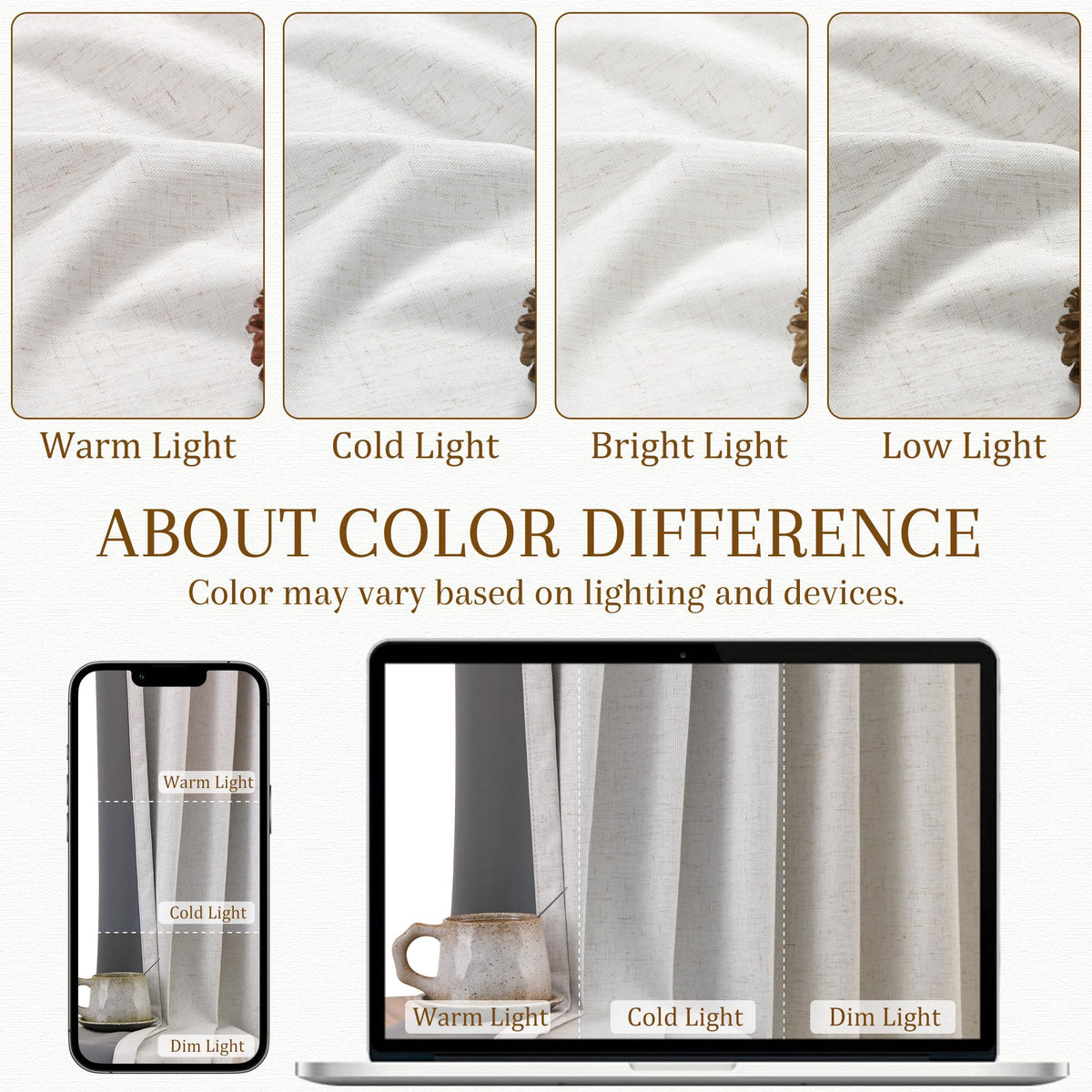 Nanspring 100% Blackout Kitchen Linen Curtains Back Tab Small Drape 36 Inch Length Privacy Natural Elegant Short Black Out Cafe Curtain Tier for Thermal Insulated Bedroom Cabinet Cream Ivory 30x36