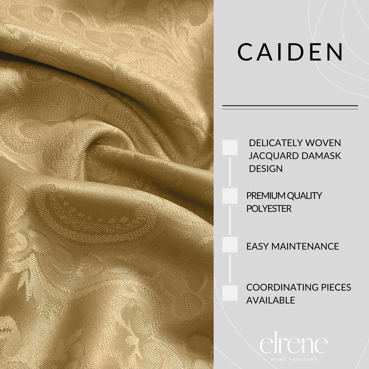 Threadmade Caiden Elegance Damask Tablecloth, Gold - 52" W x 52" L Square
