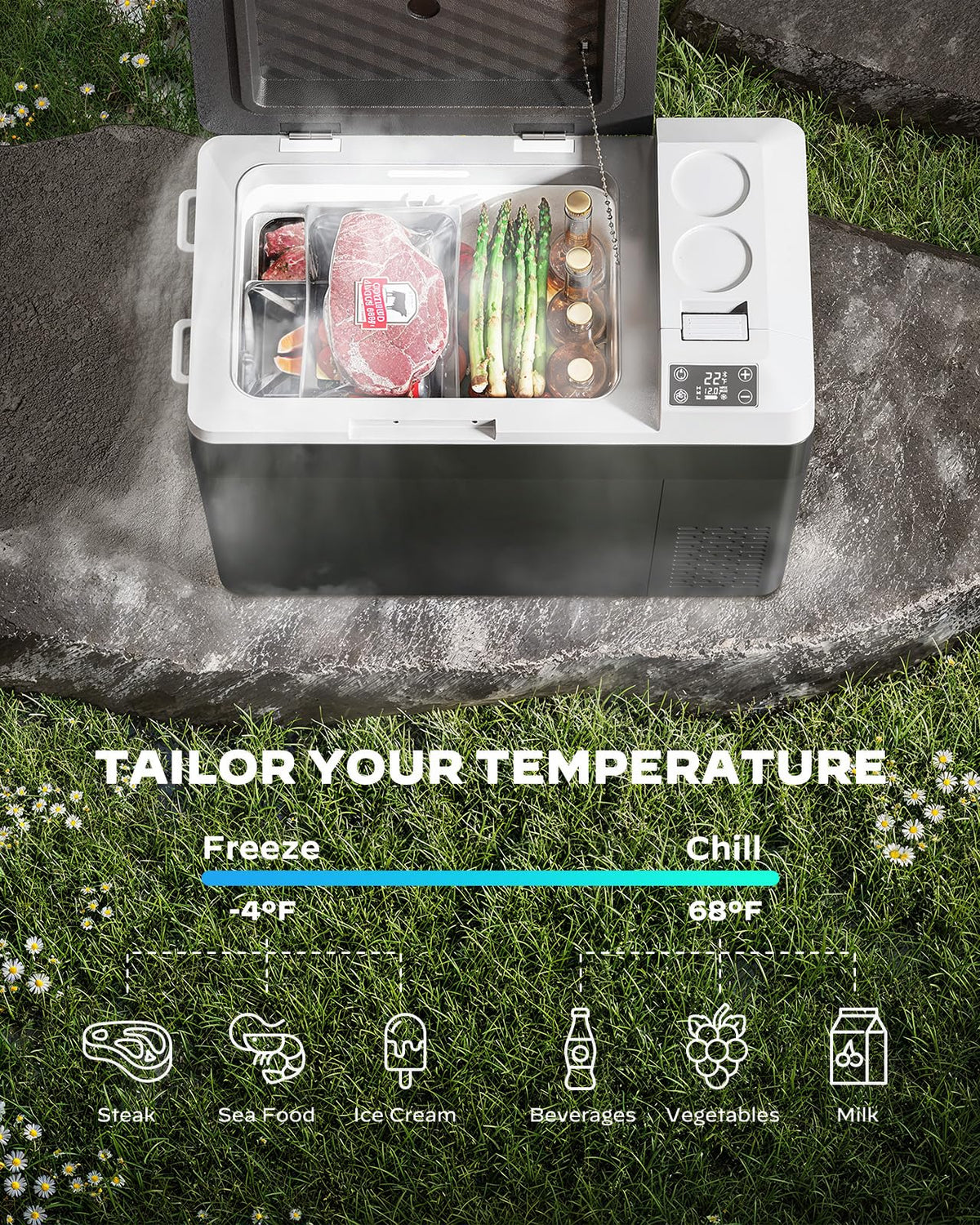 Silonn 24QT Electric Cooler, 12 Volt Car Refrigerator, Portable Car Fridge with Battery Power Option, 12/24V DC & 110-240V AC, Road Trips -4°F to +68°F