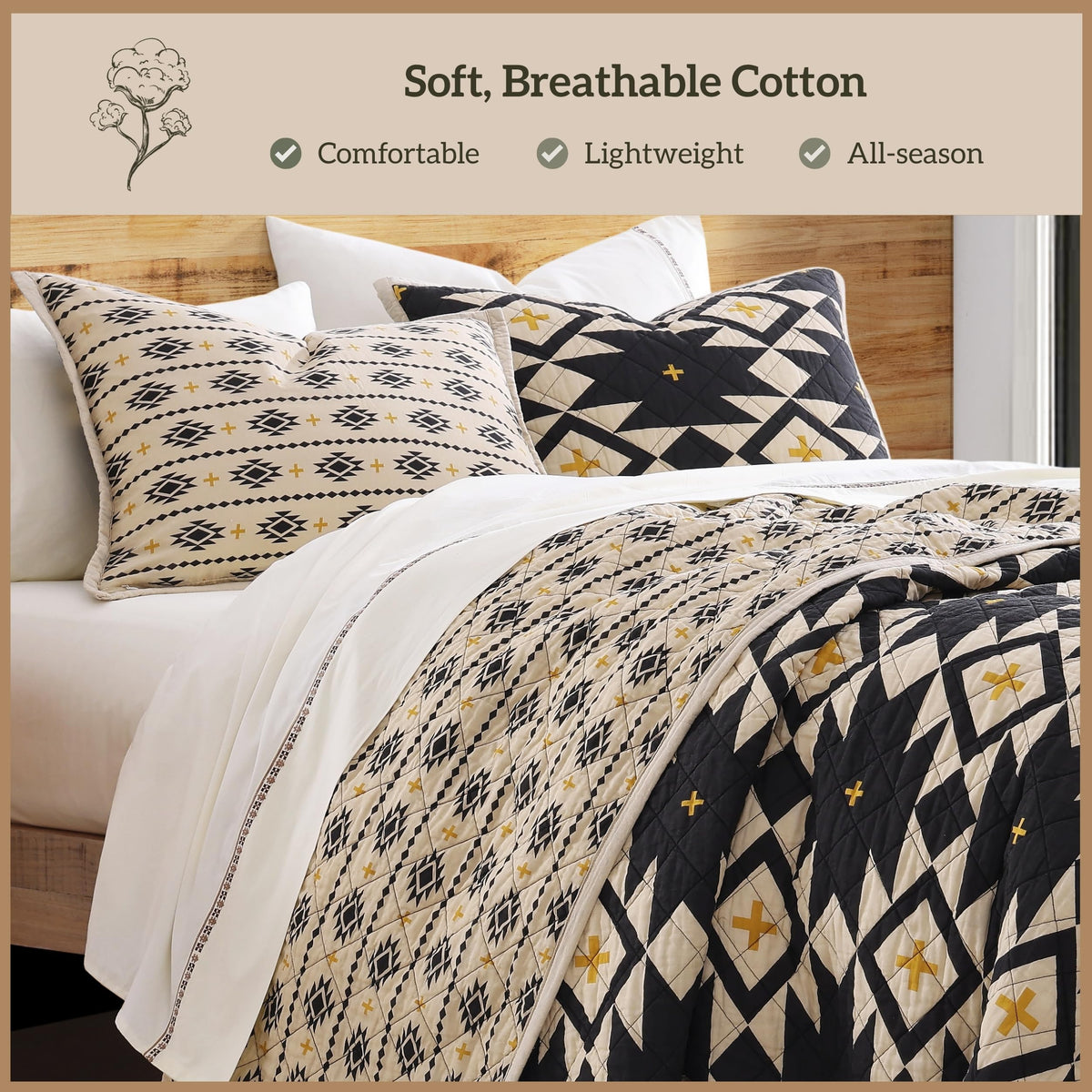 Paseo Road High Desert King Quilt Set, 3 Piece Rustic Western Bedding Set with Pillow Shams, Lightweight Reversible Cotton Quilt with Southwestern Aztec Pattern, Soft Breathable Cozy Boho Bedding