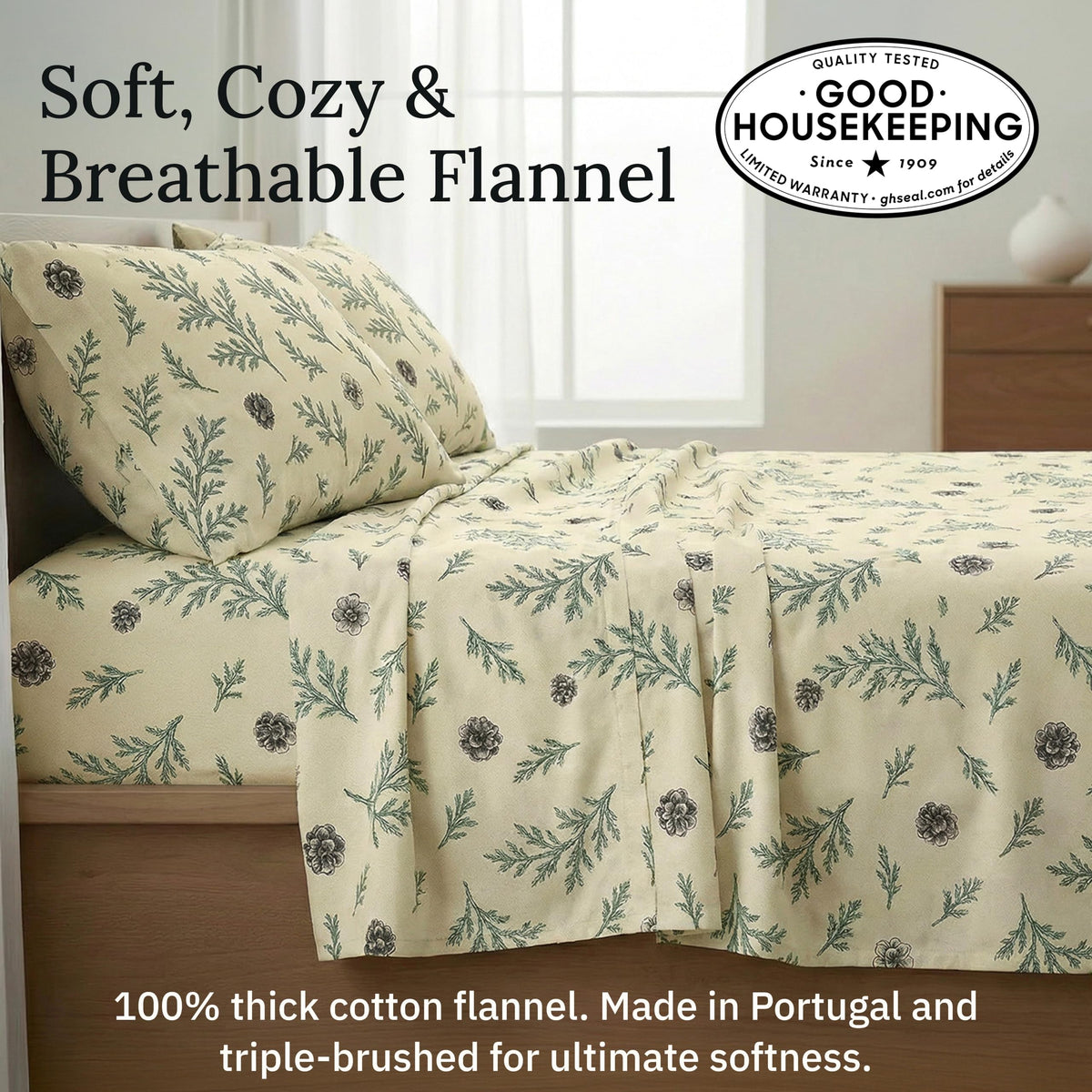 California Design Den Flannel Twin Sheets Set - Made in Portugal 100% Cotton, Thick, Velvet Soft 3-Piece Twin Flannel Sheet Set, Triple-Brushed with Extra Deep Pockets - Woodland Motif