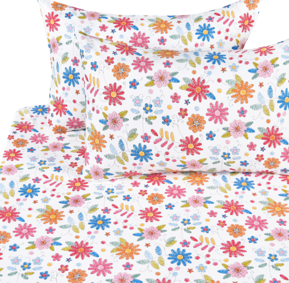 Scientific Sleep Kids Hand Sketch Flower Leaves Pastoral Garden Cute 100% Cotton 4 Pcs Full Bed Sheet Set Kids Toddler Teen, Flat Sheet & Fitted Sheet & Pillowcase Girls Bedding Set