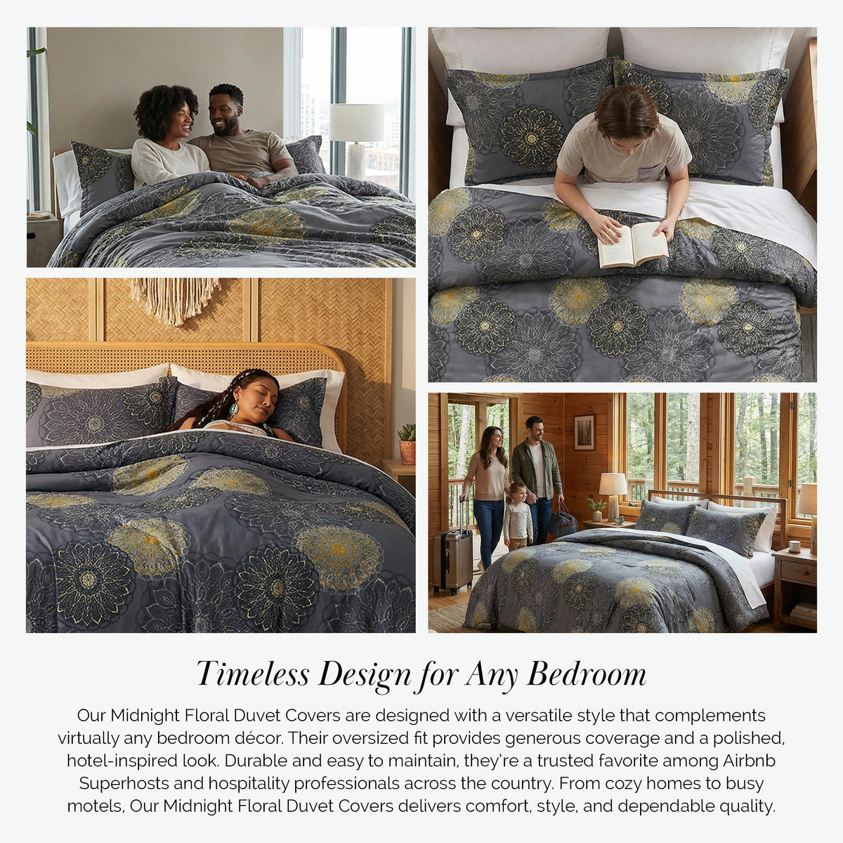 Southshore Fine Living, Inc. Oversized Floral Duvet Cover King Size/California, Reversible Cal King Duvet Cover Set, Pet Hair Resistant Bedding, 2 Pillow Shams, Insert Not Included - Midnight Black