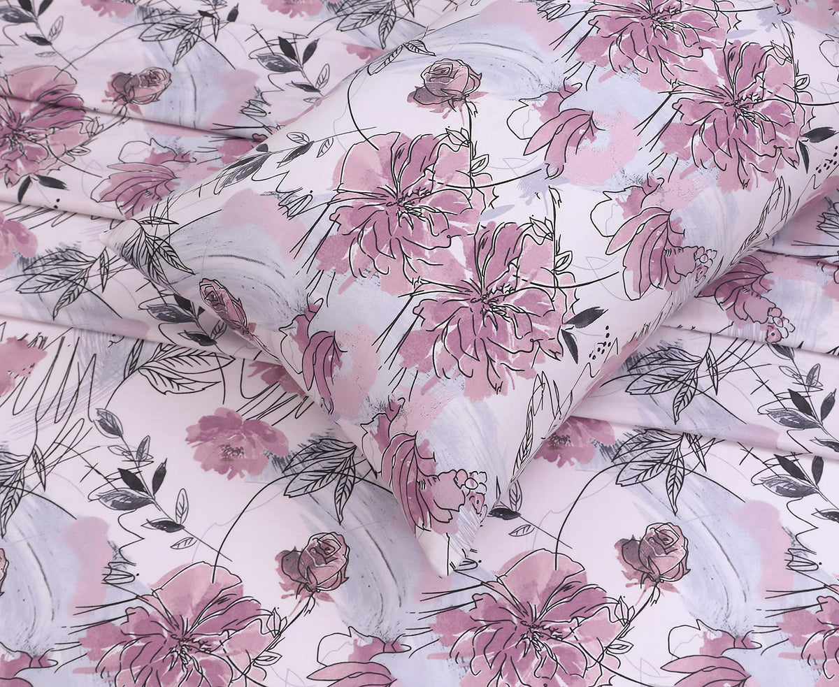 RUVANTI 100% Cotton Percale Sheets King Size – Crisp Cooling Bed Sheets for Hot Sleepers, Deep Pocket 16”, Soft Breathable & Durable Hotel-Style 4 Piece Set, Lilac Floral