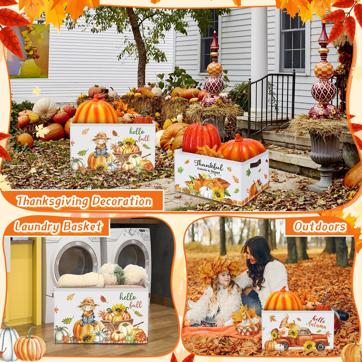 Boao 3 Pack Thanksgiving Storage Gifts Baskets Empty Autumn Storage Bins, Large Foldable Pumpkin Scarecrow Fall Harvest Canvas Laundry Basket with Handle for Office Home Nursery Bedroom Clothes
