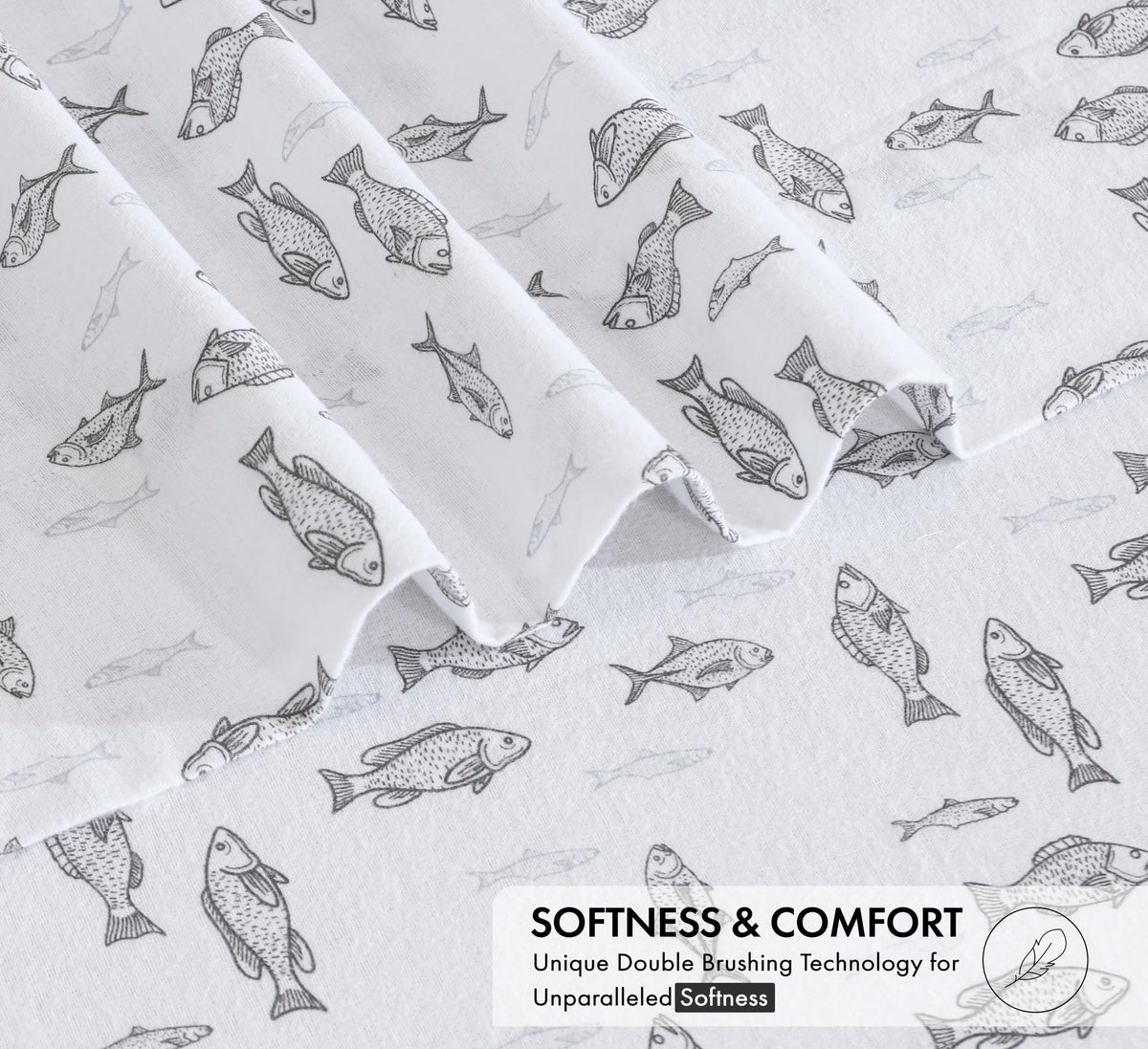 RUVANTI Flannel Sheets Queen Size - 100% Cotton Double Brushed Bed Sheets, Deep Pockets 16 Inches Queen Sheet Set, All Seasons Breathable & Extra Soft - Warm & Cozy, 4 Piece, Fisherman's Tale