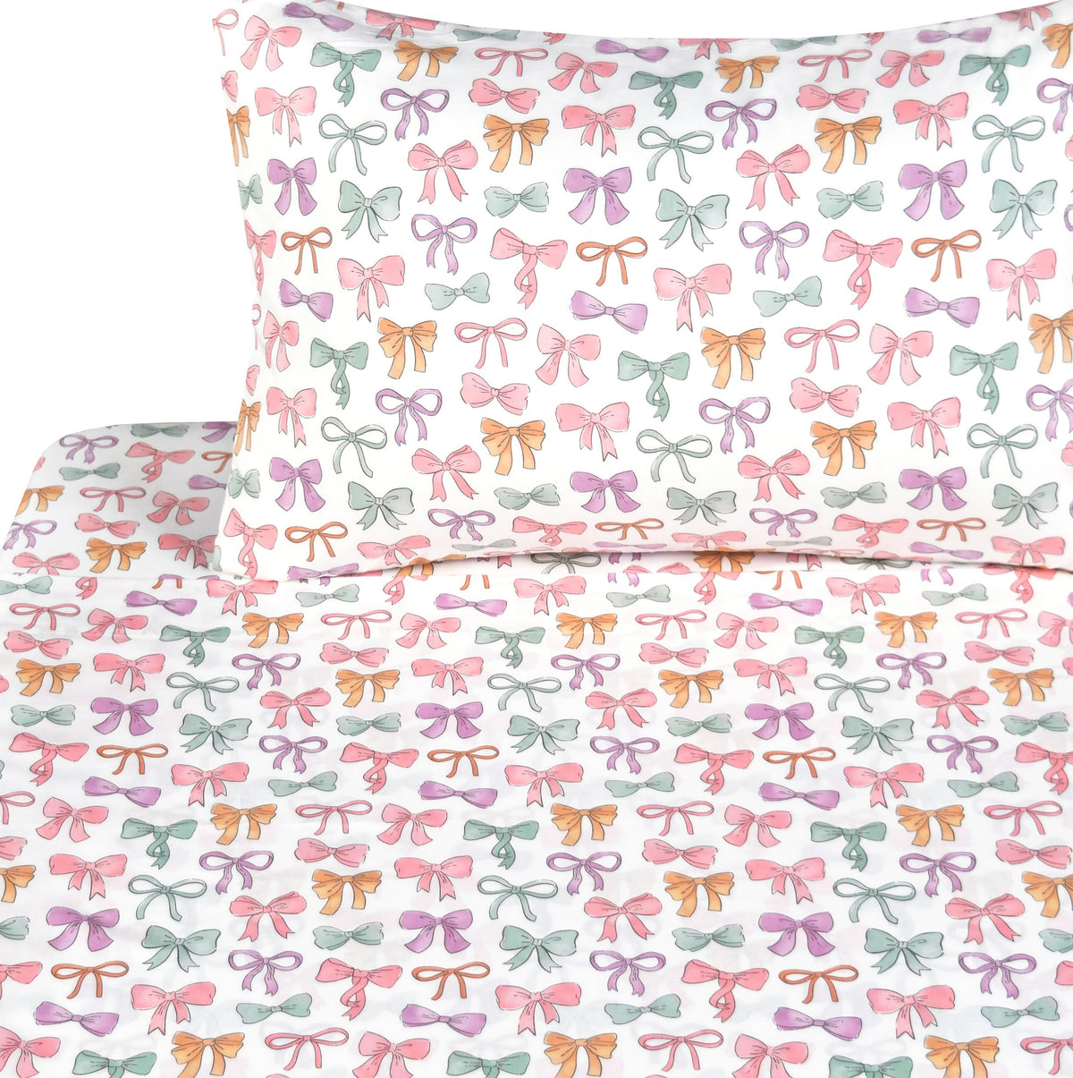 J-pinno Princess Ballet Bowknot Bow Pink Green Purple Sheet Set 100% Cotton Twin 3 Pieces Sheet Set Decoration Kids Girls Children Flat Sheet + Fitted Sheet + Pillowcase Bedding Set (Bow, Twin)