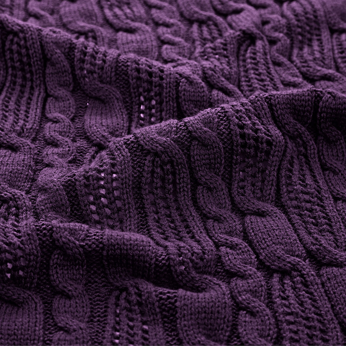 Aormenzy Cable Knit Throw Blankets 50 x 60 Inches, Soft Cozy and Lightweight Knitted Blanket, Machine Washable Acrylic Blanket, Decorative Throw Blanket for Couch Sofa Bed, Dark Purple