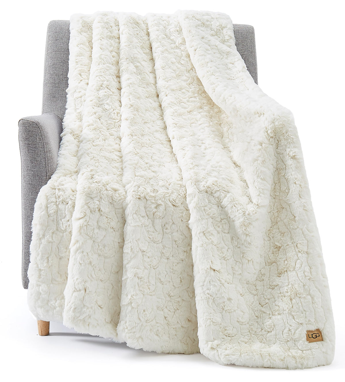 UGG Amanda Faux Fur Throw Blanket, Plush Fluffy Throw Blankets for Couch or Bed Sofa, Soft and Fuzzy Oversized Fur All Seasons Comfort, College Dorm Essentials for Guys, 50x70-inch, Snow (White)