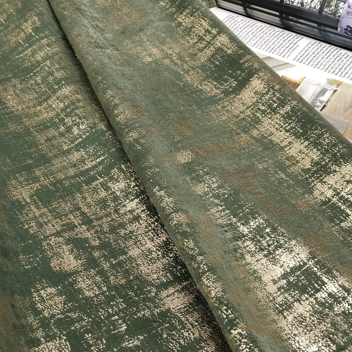 always4u 100% Blackout Soft Velvet Curtains for Bedroom Living Room Thermal Energy Saving 95 Inches Long Luxury Gold Foil Print Drapes 2 Panels Sage Green