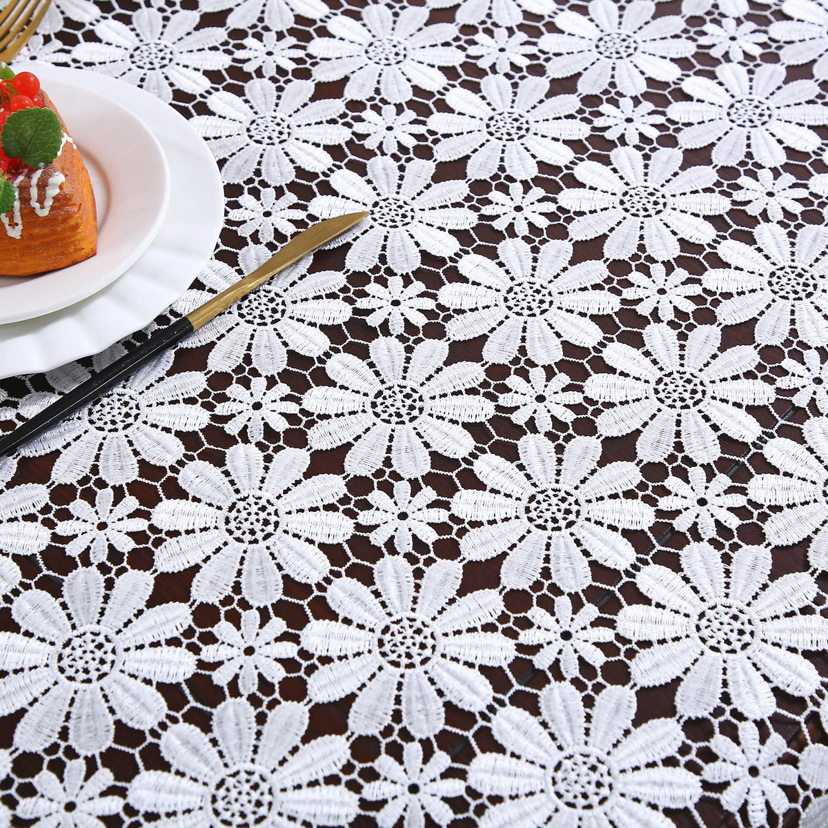 Lace Tablecloth Farmhouse Crochet Fabric White Table Cloth Rectangle Floral