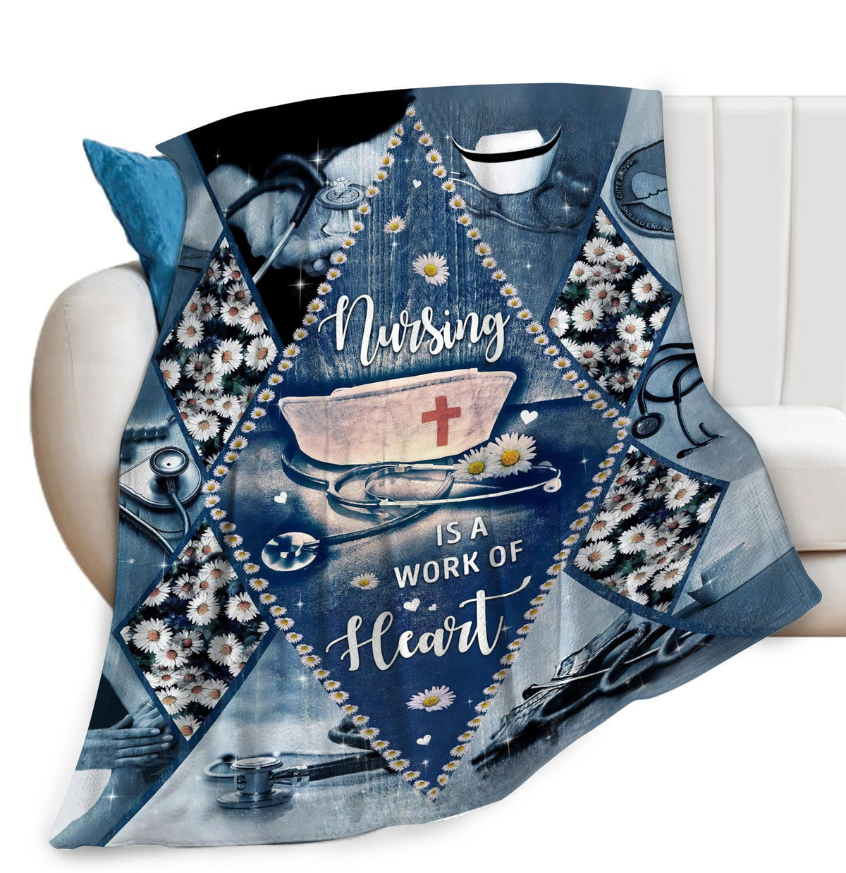 Nurse Daisy Blanket Nursing Hospital Throw Blankets for Couch Sofa Bed Stuff Decor Lightweight Soft Cozy Fleece Plush Flannel Bedding Blanket Birthday for Girls Woman Adults 40"x50"